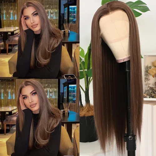 Vista 19 de Pelucas de encaje frontal color azul con encaje frontal, peluca para usar y llevar, sin pegamento, pelucas de cabello largo y lacio, pelucas