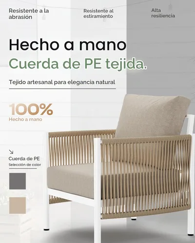 Vista 3 de Juego de muebles de aluminio para patio al aire libre con mesa de centro de doble capa, juegos de conversación de patio modernos de 4 piezas