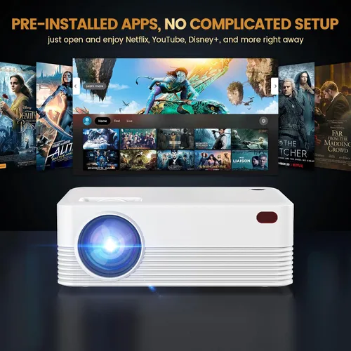 Vista 3 de Mini proyector, proyector de video portátil H5 con WiFi y Bluetooth, proyector de películas compatible con 8K con sistema Android, corrección