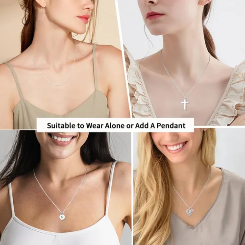 Vista 5 de Jewlpire - Collar de cadena de oro sólido de 18 quilates sobre plata de ley 925 para mujer, cadena de eslabones de 364 de pulgada, resistente