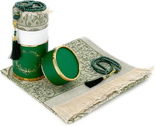 Vista 17 de ihvan online Alfombra de oración musulmana y cuentas de oración con caja de regalo cilíndrica de diseño elegante, Janamaz, suave sajadah, juego