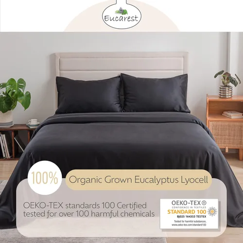 Vista 6 de Split-King - Sábanas de cama de lyocell de eucalipto, hipoalergénicas, 100% Tencel orgánico, reguladoras térmicas y absorben la humedad