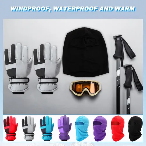 Vista 4 de Liitrsh Juego de 8 guantes de esquí de invierno y pasamontañas para niños, incluye 4 pares de guantes de nieve y 4 máscaras de esquí, pasamontañas