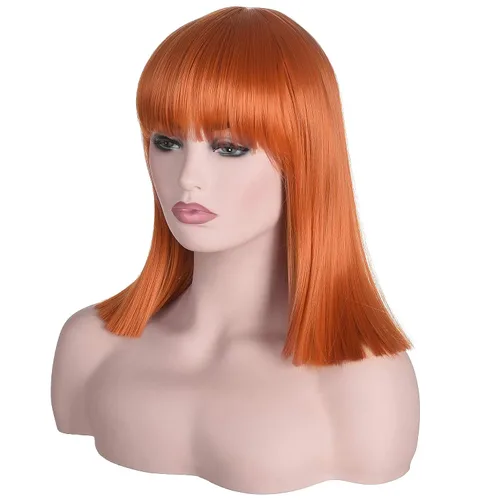 Vista 2 de Morvally - Peluca con flequillo de 14 pulgadas, corte corto recto 2735# Naranja