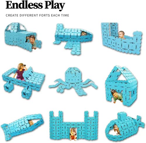 Vista 4 de Kit de construcción de fuertes Juguete para niños de bloques jumbo Juego de 90 piezas: azul claro