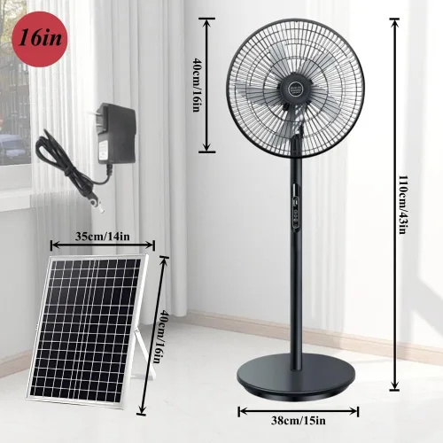 Vista 2 de Ventilador de pedestal oscilante con control remoto, ventilador de pie recargable solar, ventiladores para exteriores con panel solar, ventiladores