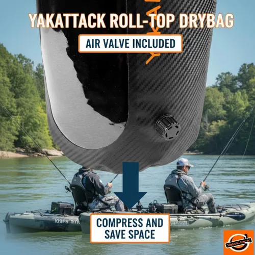 Vista 2 de YakAttack Bolsa de secado enrollable de 5L con válvula de aire, carbono negro, bolsa seca marina impermeable para kayak, canotaje y paddleboarding