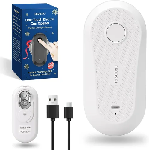 Vista 12 de Abrelatas eléctrico, abrelatas recargables para personas mayores y artritis, abrelatas automático de un solo toque, manos libres, borde liso