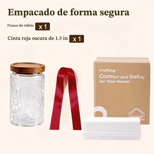 Vista 6 de ComSaf Tarro de café de vidrio con tapa de madera de acacia de 34 onzas
