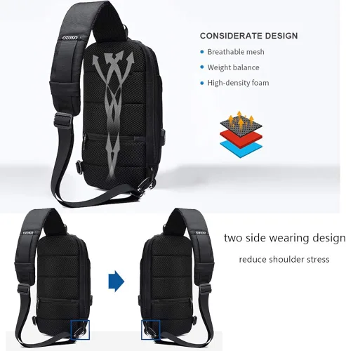 Vista 4 de ZUK - Mochila estilo bandolera antirrobo impermeable con puerto de carga USB ligera informal