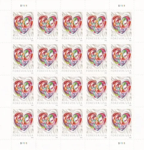 Vista 6 de Hoja de 20 estampillas postales Heart Forever en papel filigrana