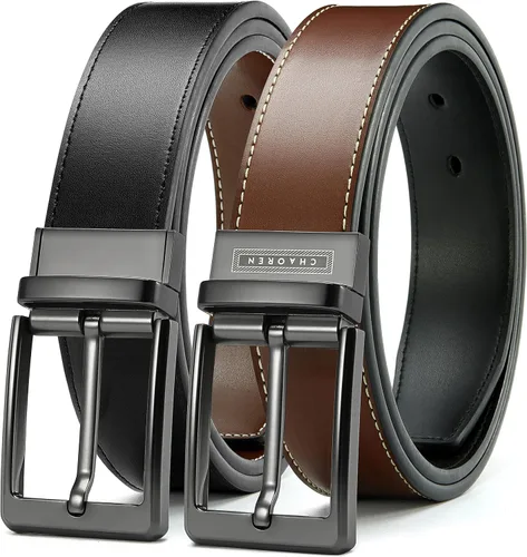 Vista 7 de CHAOREN Cinturón reversible para hombre, 1 pieza, cinturón de vestir de Negro/Marrón