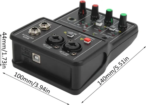 Vista 7 de Mezclador de dos canales más barato, mezclador de sonido pequeña interfaz de grabación de audio, 2 canales mezclador de audio USB 48V Power Compact