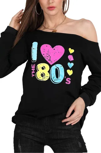 Vista 4 de Magicmk - Sudadera de hombro descubierto y mangas largas, con estampado de labios de mujer, en talla extragrande, para mujer
