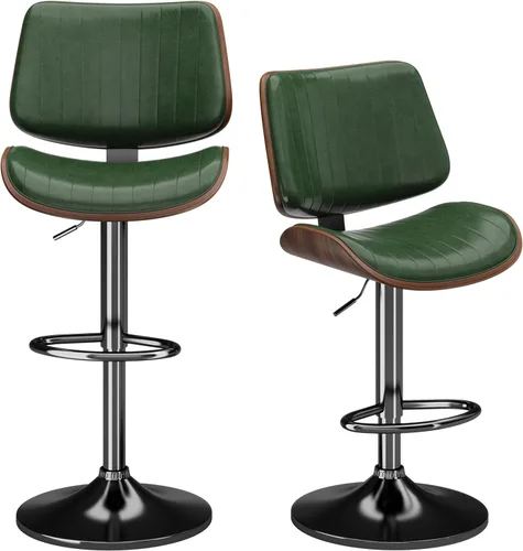 Vista 19 de Juego de 1 taburetes de bar giratorios de madera curvada ajustables para encimera de cocina, moderna silla de bar tapizada de piel sintética