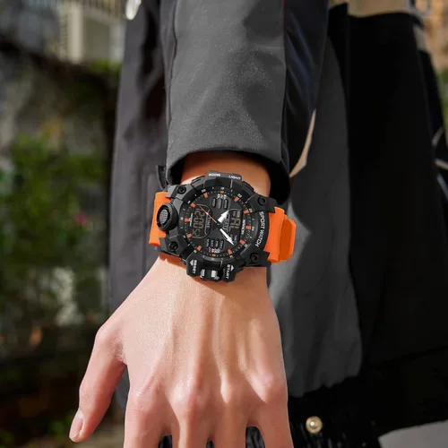 Vista 5 de KXAITO Men's Stainless Steel case Sports Watch Military Watch Outdoor LED Stopwatch Digital Electronic Large Dual Display Waterproof Tactical Army