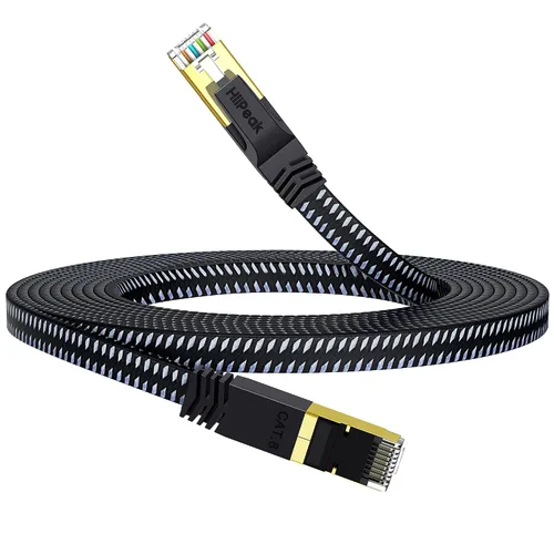 Vista 12 de HiiPeak Cable Ethernet Cat 8 de 3 pies, cable de Internet trenzado plano de nailon, cable LAN de red de alta velocidad de 40 Gbps, cable RJ45