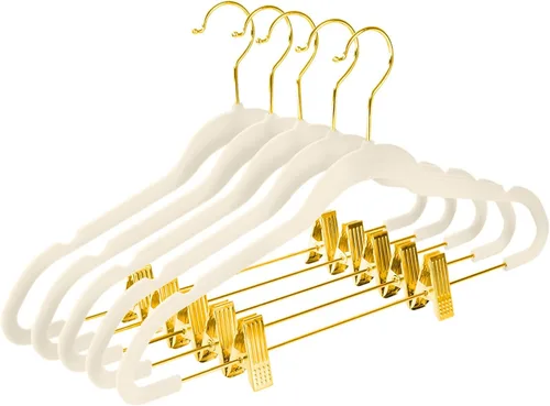 Vista 8 de MIZGI - Perchas premium de terciopelo negro para pantalones con clips ajustables (paquete de 20) Perchas delgadas para faldas - Perchas Negro/Negro
