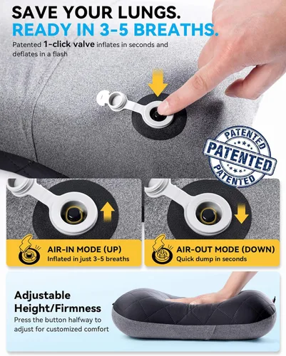 Vista 6 de Almohada de camping Hikenture con funda extraíble - Almohada ultraligera e inflable para soporte lumbar y cervical - Almohada de mochila mejorada