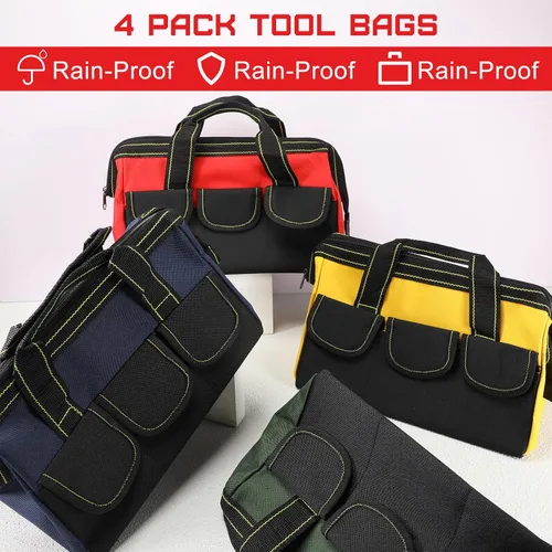 Vista 3 de Bolsa de herramientas de 4 piezas con base moldeada resistente al agua, múltiples bolsillos, bolsa de herramientas de boca ancha, organizador