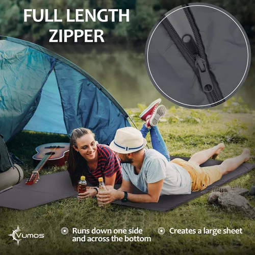 Vista 5 de Forro para saco de dormir y sábana de campamento, material similar a la seda para viajes, tiene cremallera de longitud completa