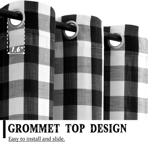 Vista 2 de Jubilantex Paneles de Cortina Semitransparentes a Cuadros Buffalo Blanco y Negro, Cortinas Texturizadas a Cuadros Gingham, Cortinaje, Cortinas