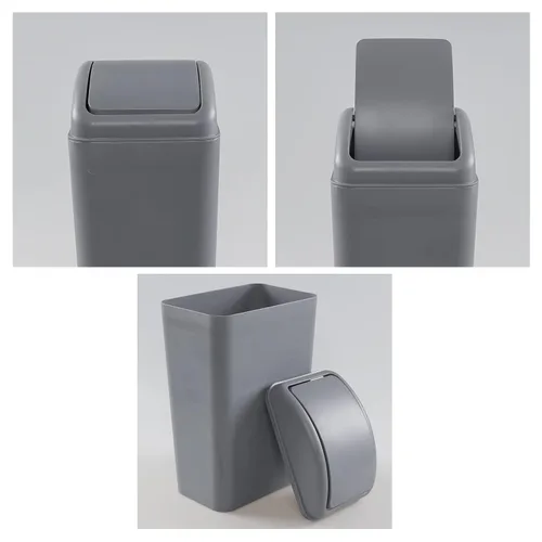Vista 2 de Cubo de basura de plástico con tapa giratoria, cubo de basura de 14 litros, 1 paquete (gris)