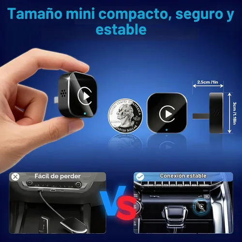 Vista 7 de Mini Adaptador Inalámbrico CarPlay para iPhone, 2 en 1 para Apple CarPlay y Adaptador Android Auto, Convierte de Cableado a Inalámbrico, Plug & Negro