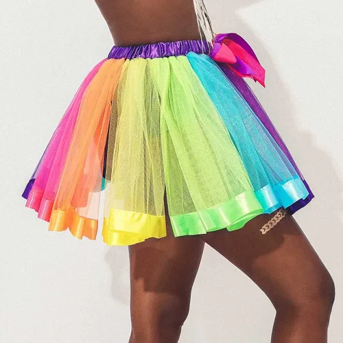 Vista 2 de REETAN Rainbow Tutu Skirts Colorful Tulle Skirt Ribbon Layered Dance Party Tutu Costume for Women and Girls