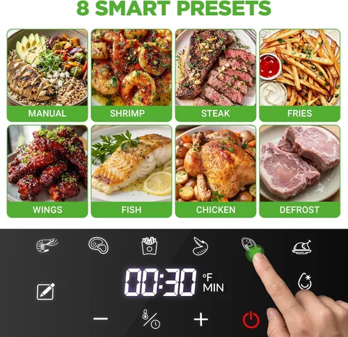 Vista 3 de NutriChef Freidora de aire de 5.8 cuartos de galón, freidora de aire de vidrio con preajustes digitales 8 en 1, diseño de freidora de acero Blanco