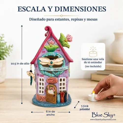 Vista 3 de Blue Sky Ceramics - Vela de cerámica con diseño de libélula divina, azul, (20500)