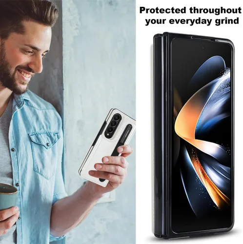 Vista 6 de Funda para Samsung Galaxy Z Fold 3 con soporte para bolígrafo S y tarjetero, protector de billetera resistente a prueba de golpes, funda de cuero