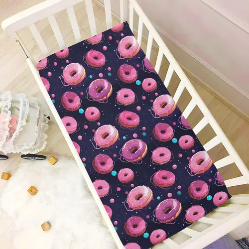 Vista 6 de Fitted Crib Sheets Pink Donuts Planets Space Mini Crib Sheets for Boy & Girl Toddler Mattress Sheets Playard Sheet 21216704