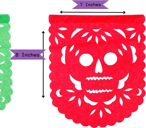 Vista 7 de Papel picado Dia de Los Muertos, Papel para Ofrendas, Altar y Otros Pequeños Espacios 5 Paquetes Tamaño Mini Ovalado Multicolor