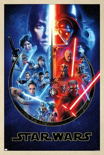 Vista 7 de Trends International Star Wars: Saga - Póster de pared Skywalker Saga, 22.4 pulgadas de largo x 14.7 pulgadas, versión enmarcada de madera de granero
