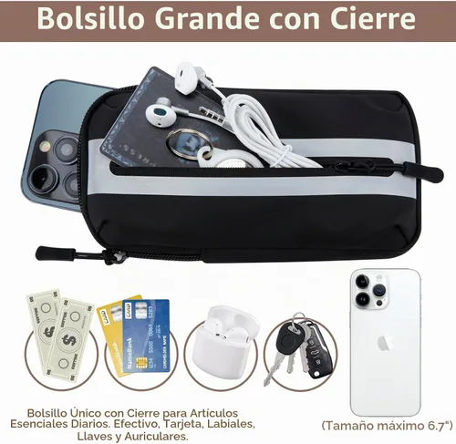 Vista 3 de Prime Comfort Brazalete para teléfono para correr, bandas para iPhone para ejercicio, bandas de brazo para correr para teléfono celular, monedero