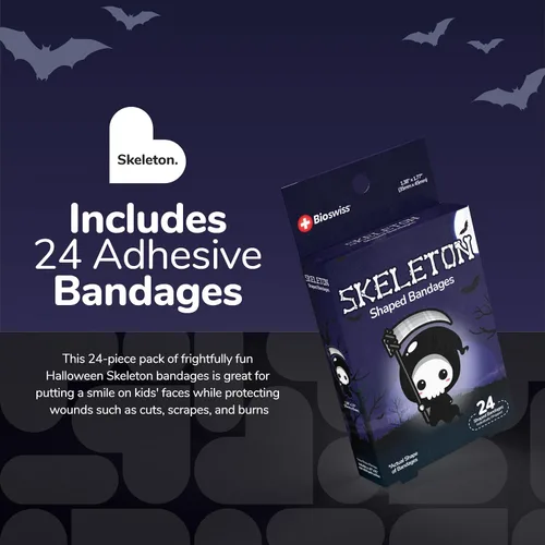 Vista 63 de BioSwiss Vendajes, juego de vendajes autoadhesivos en forma de alienígena de Halloween, sin látex, cuidado de heridas estériles, 24