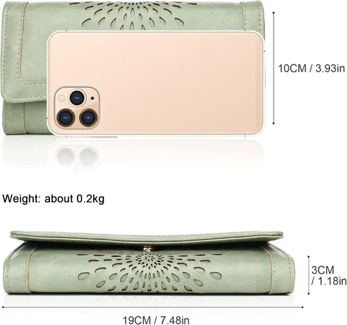 Vista 4 de Aphison - Cartera larga de cuero suave RFID para mujer, con caja de regalo