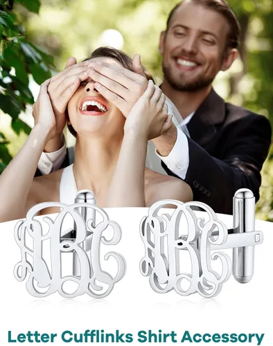 Vista 2 de Supcare Gemelos para hombre, gemelos personalizados para fotosiniciales para hombres, papá, padre, novio, marido, joyería de boda