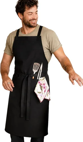 Vista 18 de Delantal de cocina 100% algodón con 2 bolsillos, delantal de chef ajustable para cocinar, hornear barbacoa, delantal unisex