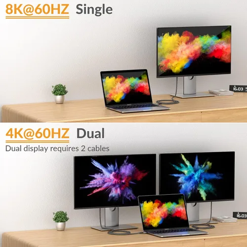 Vista 3 de Cable Thunderbolt 4 [certificación USB-IF] iDsonix 2 en 1 USB 4.0 Cable [3.3 pies] con transferencia de datos de 40 Gbps, pantalla dual 4K de 8K a