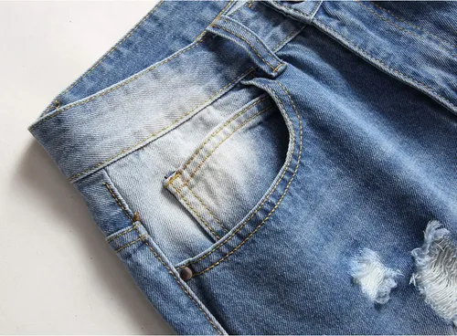 Vista 6 de Jeans rasgados para hombre, ajustados, ajuste regular, pierna cónica, desgastados, pantalones de mezclilla para hombre con agujero
