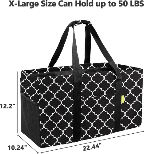 Vista 2 de BeeGreen Black Lantern - Bolsa grande plegable para mujer, con asas de transporte, espaciosa bolsa de almacenamiento de comestibles