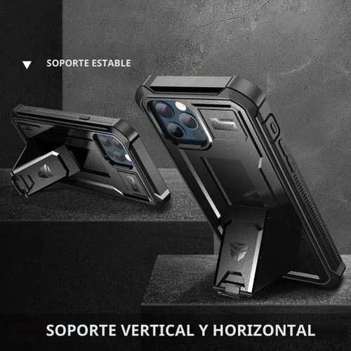 Vista 4 de Dexnor Funda para iPhone 12 y iPhone 12 Pro, [protector de pantalla y soporte integrados] Protección de grado militar resistente a prueba de golpes