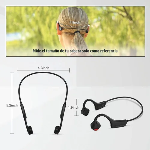 Vista 7 de Auriculares de Conducción Ósea Bluetooth, Audífonos Inalámbricos de Oreja Abierta con Micrófonos, Titanio Ligero Resistente al Sudor, Auriculares