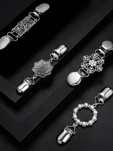 Vista 5 de Jetec 4 Pieces Vintage Sweater Shawl Clips Retro Cardigan Collar Dress Shirt Brooch Clips for Women Wearing, 4 Styles