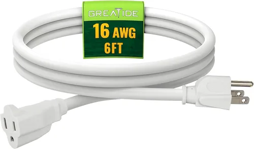 Vista 32 de Cable de Extensión de 6 Pies, Cables Eléctricos Impermeables para Exteriores 16/3 SJTW Negros, Cable de Energía de 13 AMP con 3 Clavos Ideal