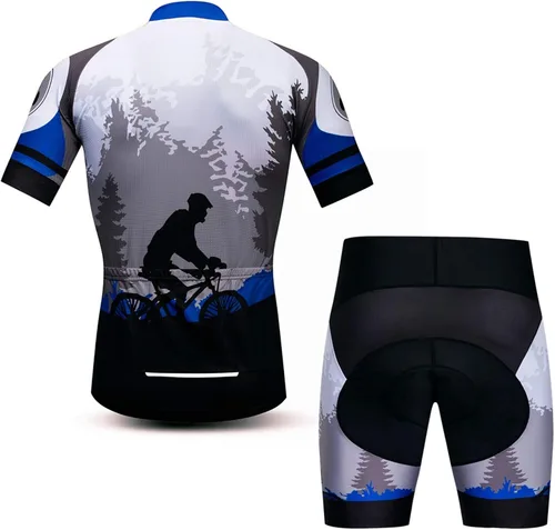 Vista 2 de JPOJPO - Maillot de ciclismo para hombre, manga corta + 5D acolchado pantalones cortos verano de secado rápido S-3XL