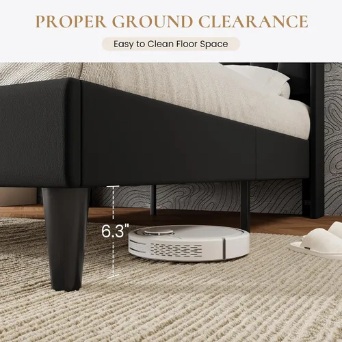 Vista 8 de SHA CERLIN - Base de cama tamaño King con estación de carga y luces LED, cama moderna de plataforma de terciopelo con cabecera tapizada geométrica
