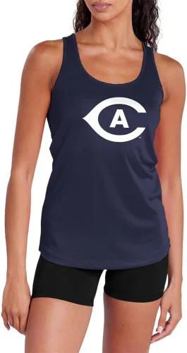 Vista 315 de Camiseta deportiva sin mangas oficial de NCAA Collegiate para mujer, con espalda cruzada, colección con logotipo primario